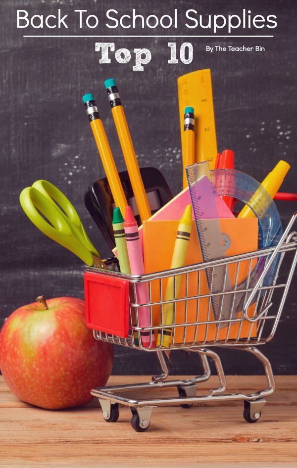 Shopping cart with school supplies over chalkboard background