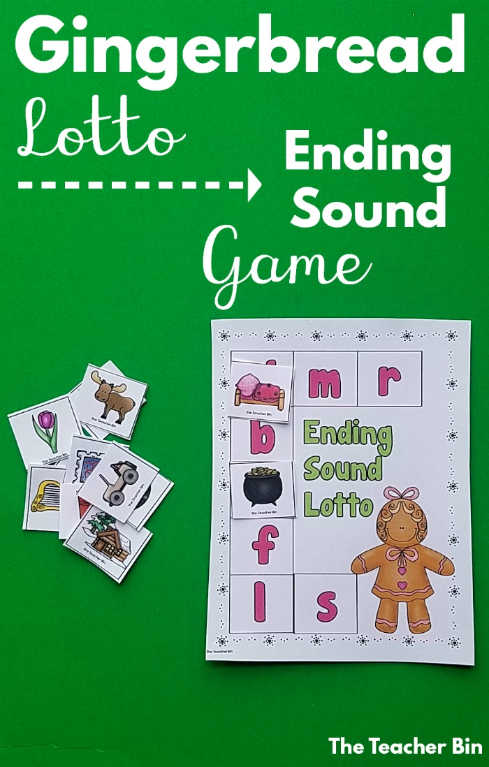 Gingerbread Ending Sound Game.  The perfect way to work on ending sounds during the holiday season.  Add this to your literacy centers or workshop for the month of December.  Perfect addition to your gingerbread activities! #kindergarten #literacy #gingerbread