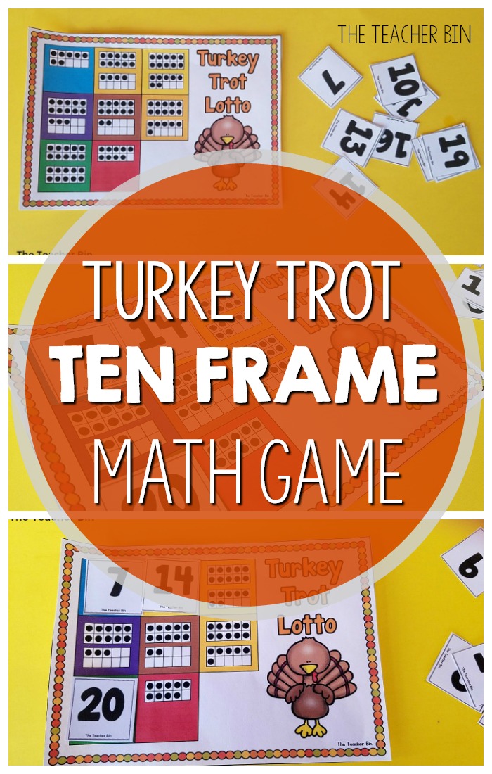 Ten frame math game with a Thanksgiving Theme! This is an awesome Thanksgiving Math Activity! It's great for working on teen numbers and ten frames! #thanksgivingactivities #thanksgivingmathgames #tenframes #teennumbers