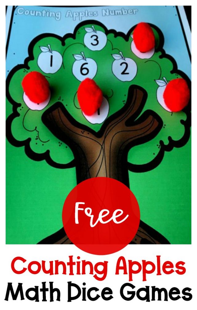 Kindergarten Apple Dice Game-Freebie